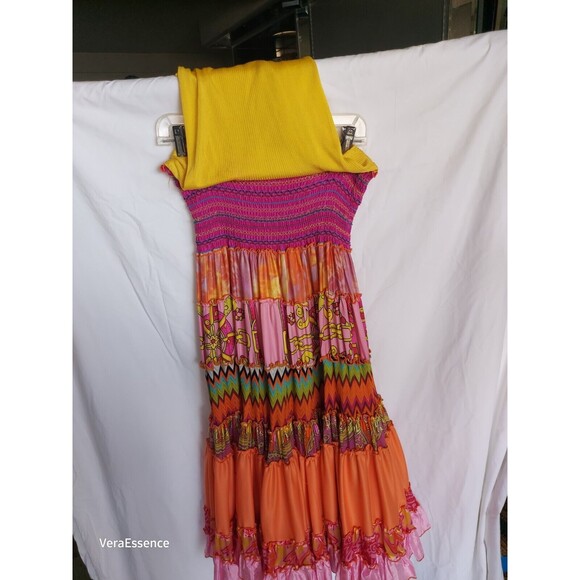 Ginger & Java Fun Fiesta Full Mix Pattern Multicolor Tiered Boho Gypsy Dress - Picture 9 of 9